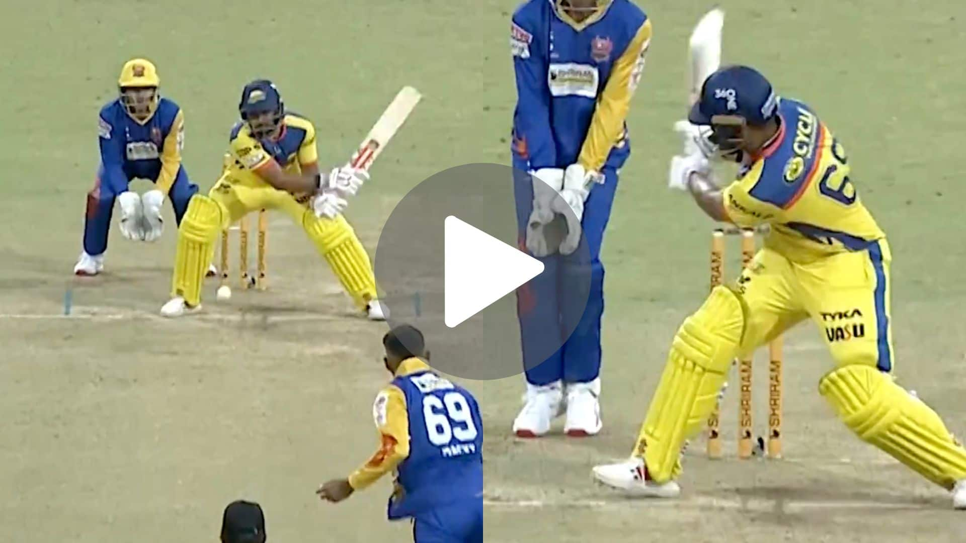 [Watch] Karun Nair Emulates RCB's Maxwell To Hit An Audacious Six In Maharaja Trophy